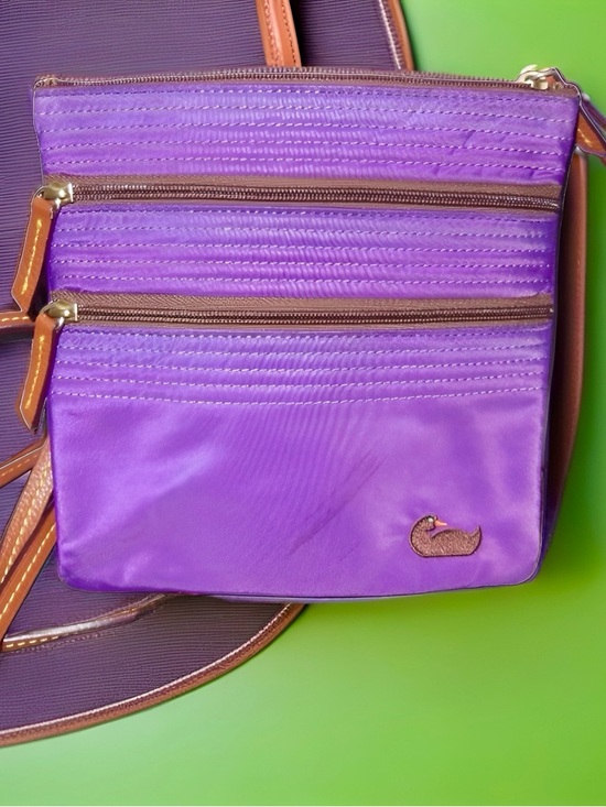 Dooney & Bourke Handbags - Dooney & Bourke Wayfarer Nylon Triple Zip Crossbody Purple/Brown Leather Trim